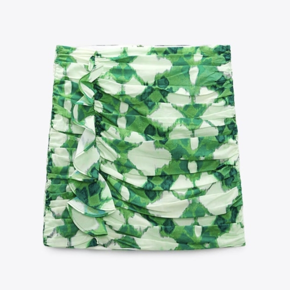 Ruffed Printed Mini Skirt Zara Green S - Picture 7 of 13